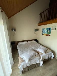 a bedroom with two beds with white blankets at Hotel Avet in La Coma i la Pedra