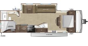 a floor plan of a small apartment with a bedroom at Bonanza Camping Resort in Wisconsin Dells