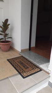 a door mat on the floor of aoyer with a plant at Da Nonno Presta in Buonvicino