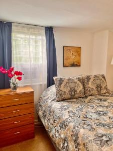 a bedroom with a bed and a dresser and a window at Across The INN Entire 3 bedr Colonial House with lovely porch & extremely fast Wi-Fi in Washington, Virginia
