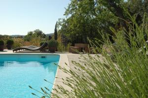 a swimming pool in a yard with chairs and plants at Mas de la Beaume in Gordes