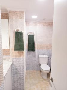 a bathroom with a toilet and green towels at Precioso aptmento en Gilet a pies de la Calderona in Gilet