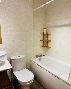 a bathroom with a toilet and a tub and a sink at MODERN 2bed 2bath Ground Floor Apartment in Edinburgh