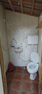 een kleine badkamer met een toilet en een wastafel bij KOMOVI- kobildo SMJESTAJ in Andrijevica