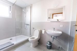 W łazience znajduje się toaleta, umywalka i prysznic. w obiekcie Gasthof Löwen w mieście Frickenhausen