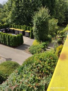 a garden with benches and bushes and trees at Romantischer Traum, nur 1 Tag im voraus zu buchen, mit TV inkl Netflix in Bielefeld