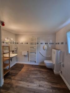 a bathroom with a toilet and a sink at Hôtel Vauban in Le Palais