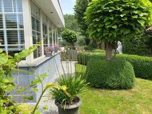 a house with a yard with plants and a tree at Boutique hotel Het Bloemenhof in Dudzele