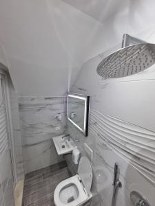łazienka z toaletą i umywalką w obiekcie Vila Soleil we Wlorze