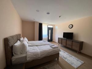 a bedroom with a bed and a television in it at Apartmani Nešković Foča in Foča +7 photos