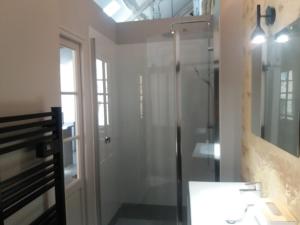 a bathroom with a shower and a glass door at LE LOFT DE LA SALAMANDRE SARLAT in Sarlat-la-Canéda +16 photos