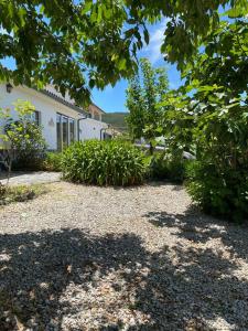 uma casa branca com árvores e plantas à sua frente em Casa-Estaro em Anceriz