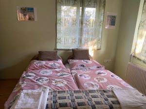 dwa łóżka siedzące obok siebie w sypialni w obiekcie Relax Home/Lazit-Lak w mieście Ebergőc