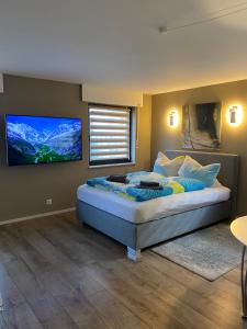 1 dormitorio con 1 cama grande y TV de pantalla plana en One - ONE SEVEN en Coblenza