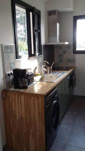 a kitchen with a sink and a washing machine at Anglet, un p'tit coin de paradis in Anglet