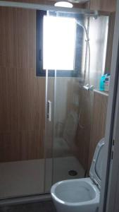 a bathroom with a shower and a toilet and a window at Anglet, un p'tit coin de paradis in Anglet