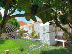 a hammock hanging from a tree in front of a house at Casa do Lagar in Óbidos