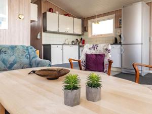 バイアス・スタンにある6 person holiday home in Vejers Strandの台所(2つの植物を植えたテーブル付)