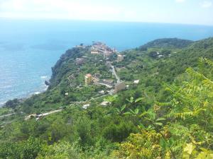 a mountain with a town on it next to the ocean at Apartment Camere Cinque Terre Andrea in La Spezia