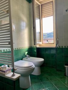 a green bathroom with a toilet and a sink at La Divina in Cosenza +27 photos