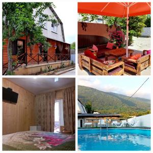 a collage of photos with a house and a pool at Гостевой дом у Ларисы in Gagra