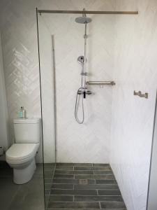 a shower in a bathroom with a toilet at 10 Jock Meiring Guesthouse unit 1 in Bloemfontein