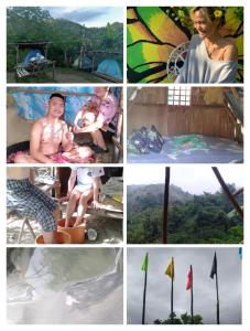 een collage van foto's van een man die een baby vasthoudt bij Raw Camping at Camping Paradise Singalong Mountain Garden in Antipolo