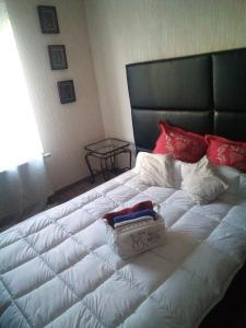 - un grand lit blanc avec une boîte dans l'établissement # Prix "Travellers Awards 2023 et 2024" LAC LEMAN Chambre habitant Velos Viarhôna Geneve Annecy, à Valleiry