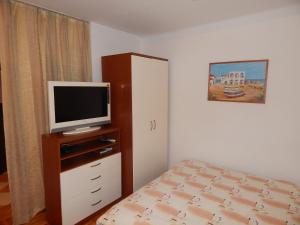 a bedroom with a bed and a television on a dresser at Apartment Petrova in Zagreb