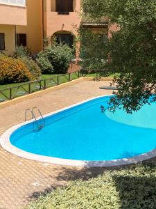 a small blue swimming pool in a yard at La Marina Apartment with Pool in Olbia