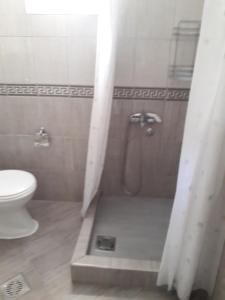 a bathroom with a shower with a toilet and a sink at Apartments Petković in Petrovac na Moru