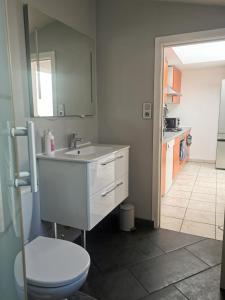 a bathroom with a sink and a toilet at La cosy house Tourcoing in Tourcoing
