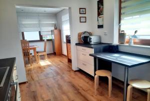 a kitchen with a table and some chairs in it at Appartement - FeWo Wenne in Langenau