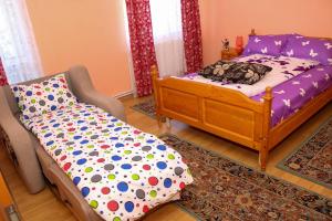 1 dormitorio con 1 cama, 1 sofá y 1 silla en Apartament Iulia en Geoagiu Băi