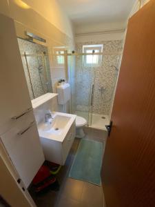 a bathroom with a sink and a shower and a toilet at Apartmani Ankica in Kampor +32 photos