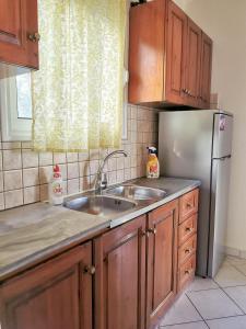 eine Küche mit einer Spüle und einem Kühlschrank in der Unterkunft MARINA in Perama