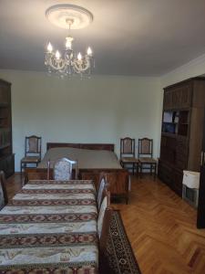 a bedroom with a bed and a chandelier at MITANE in Sisian