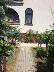 przejście przed budynkiem pełnym roślin w obiekcie Apartment Orvenyes 1 w mieście Örvényes