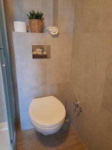 baño con aseo blanco en una habitación en Apartament Koninki en Koninki