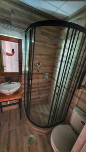 a bathroom with a shower and a sink at Motel Castello in Smederevska Palanka