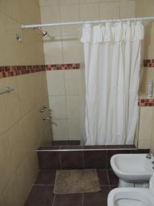a bathroom with a shower and a sink and a toilet at Casa Quinta in Villa Unión