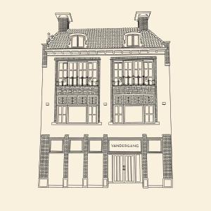 a black and white drawing of a building at Van der Gang Suites uniek design in hartje Dokkum in Dokkum