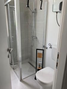 Koupelna v ubytování A cosy renovated one bedroom appartement with parking space and near the sea and the historical city center