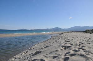 una playa de arena con agua y montañas en el fondo en Petit Charme, en Laroque-des-Albères