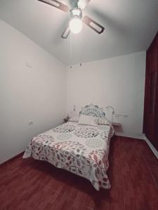 a bedroom with a bed with a ceiling fan at Beach Paradise Apartment in Adeje