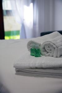 a green camera sitting on top of a pile of towels at Holiday Residence with Private Garden in Riva del Garda