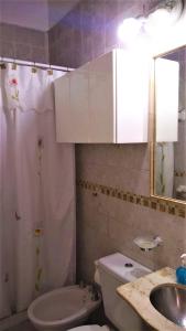 La salle de bains est pourvue d'un lavabo, de toilettes et d'un miroir. dans l'établissement Departamento FAMILY, à Mendoza