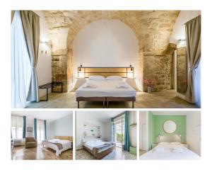 2 fotos de un dormitorio con 1 cama en una habitación en Scicli Albergo Diffuso, en Scicli