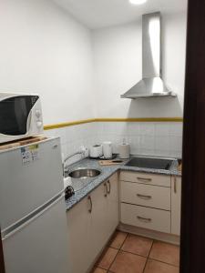 a kitchen with a sink and a refrigerator at Casa del Medico in Olmeda de las Fuentes