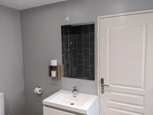 a bathroom with a white sink and a mirror at La Maison Boulonnaise in Boulogne-sur-Mer +14 photos